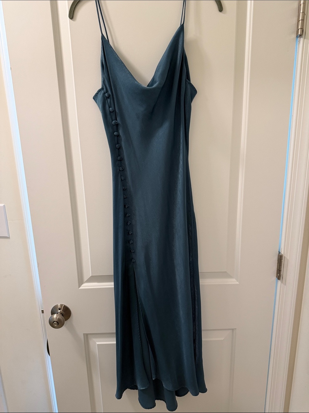 Zara Teal Satin Cowl Midi Slip Dress
